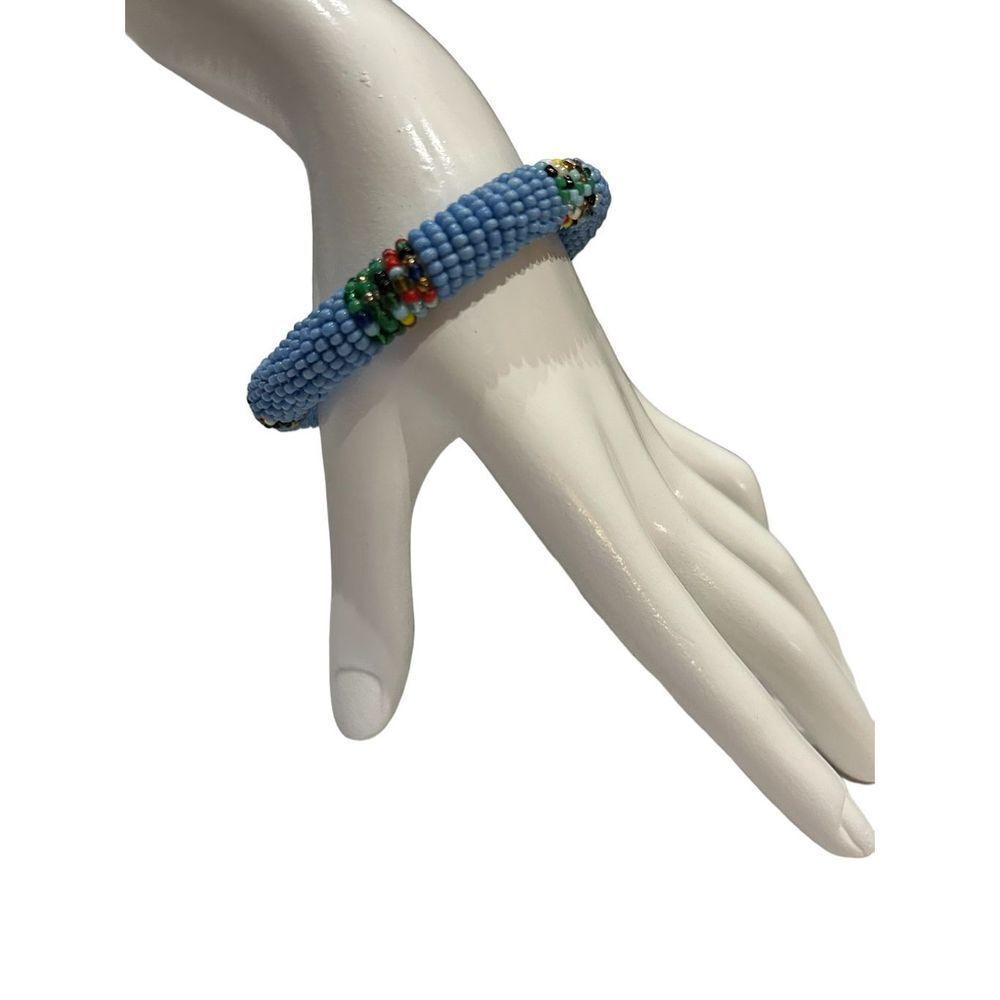 African Maasai Tribal Bead Bangle - baby blue beaded bracelet Kenya